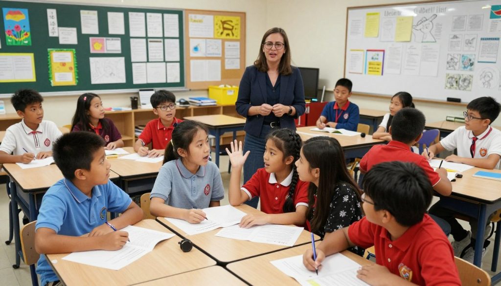 Engaged students collaborating on a project with visible excitement