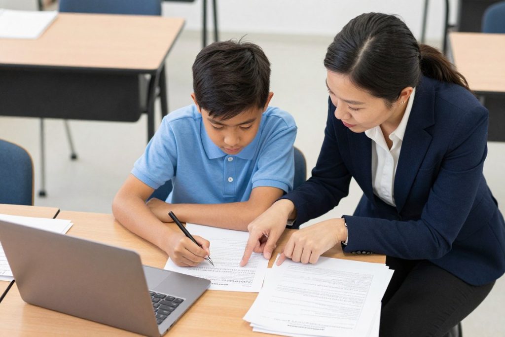 Student working on an independent research project with teacher guidance Student working on an independent research project with teacher guidance