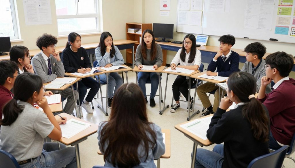 Students engaged in a Socratic seminar discussion