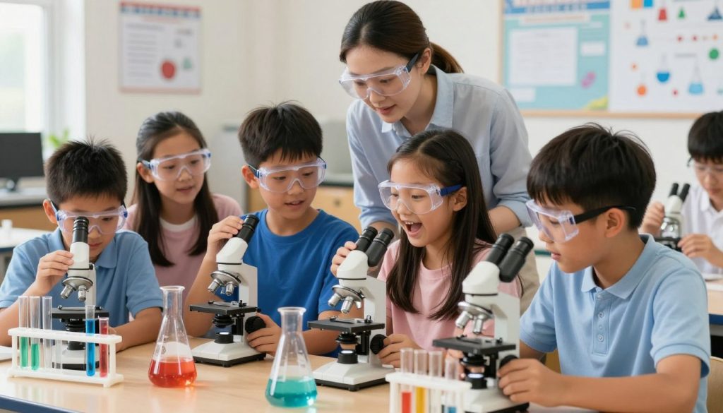 Students engaged in a hands-on science experiment in a classroom setting Students engaged in a hands-on science experiment in a classroom setting