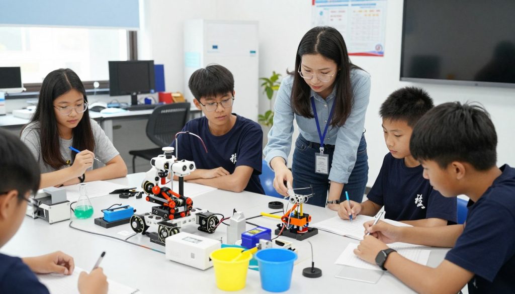 Students engaged in project-based learning with complex materials, showing successful strategies for teaching gifted learners in action