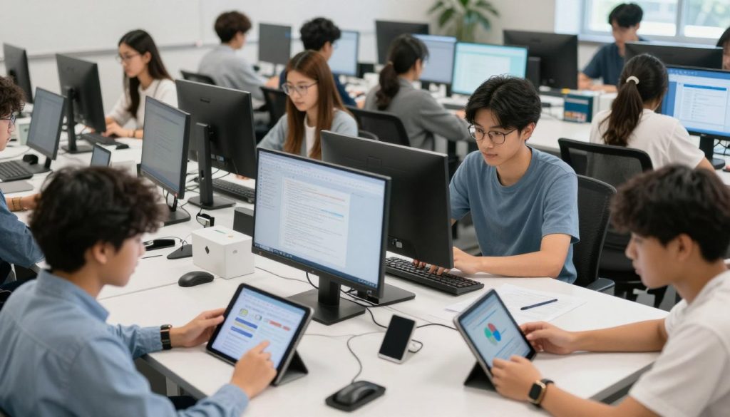 Students using technology for advanced learning projects