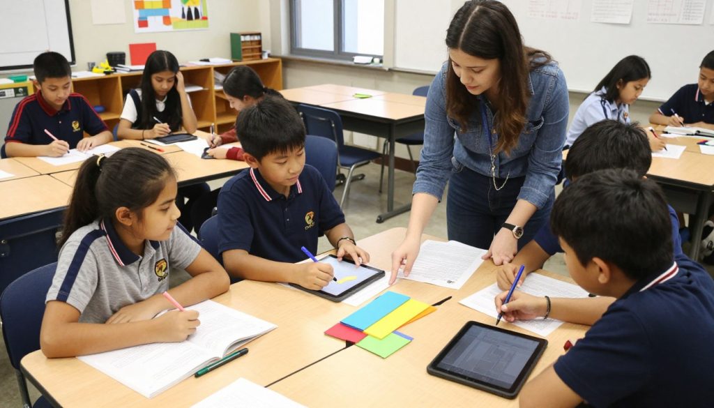 Students working in small groups on a collaborative project