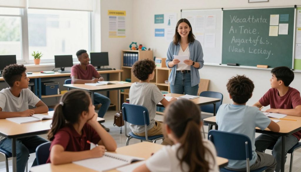 Teacher and students celebrating successful engagement in learning Teacher and students celebrating successful engagement in learning