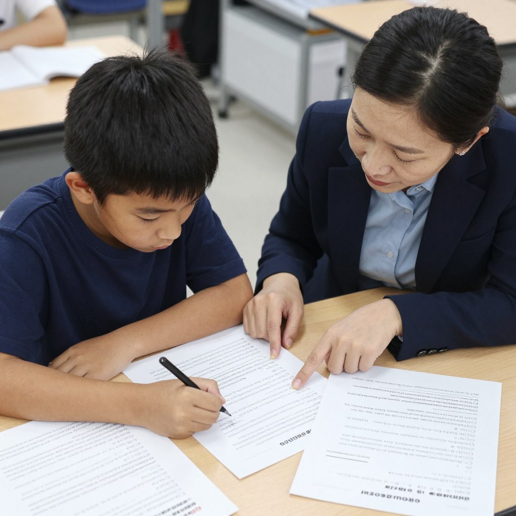 Teacher implementing curriculum compacting with a student Teacher implementing curriculum compacting with a student