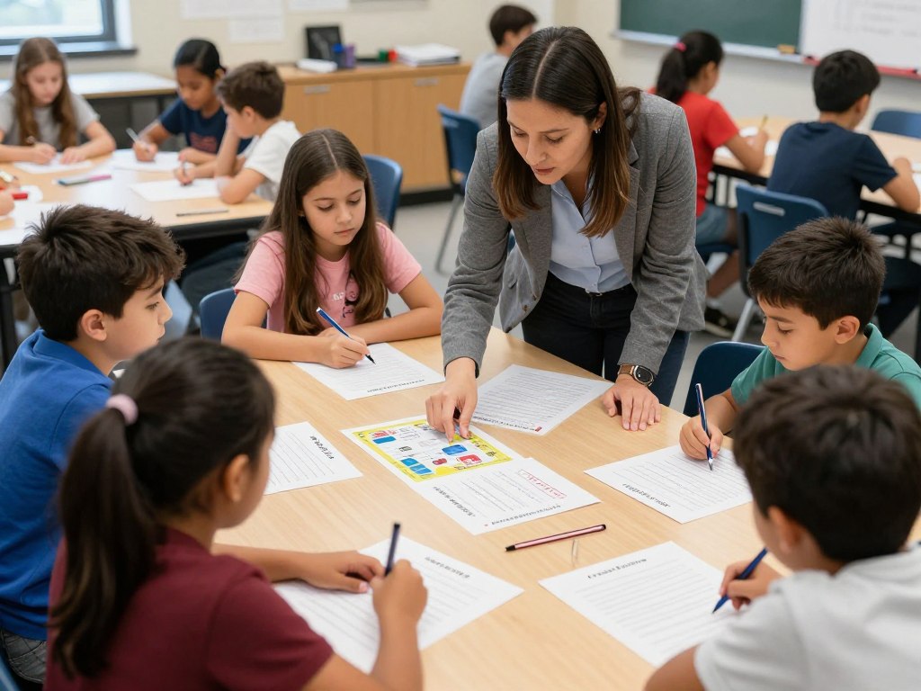 Teacher implementing differentiated instruction with a small group of gifted students, demonstrating successful strategies for teaching gifted learners