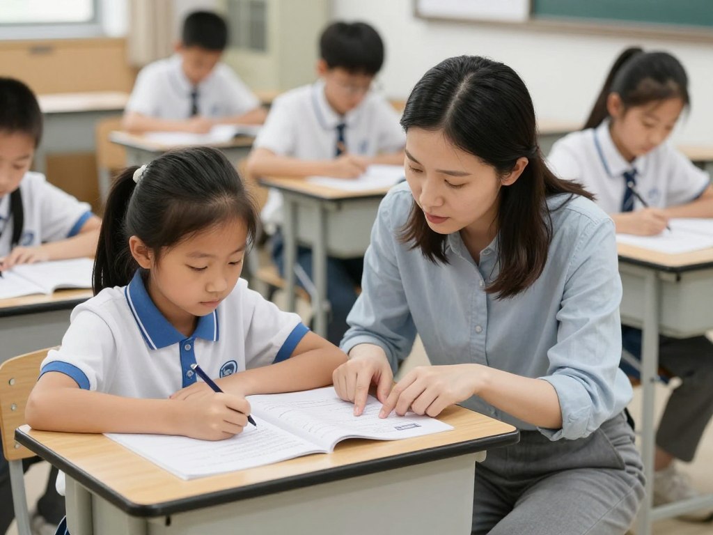Teacher providing individual feedback to a student