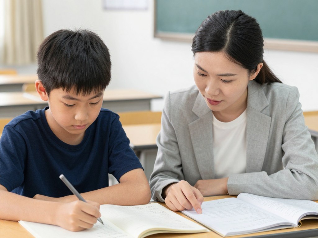 Teacher providing individualized feedback to a student as part of increasing student engagement strategies