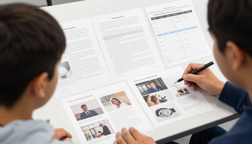 Teacher reviewing a portfolio assessment with a gifted student showing various projects and reflections