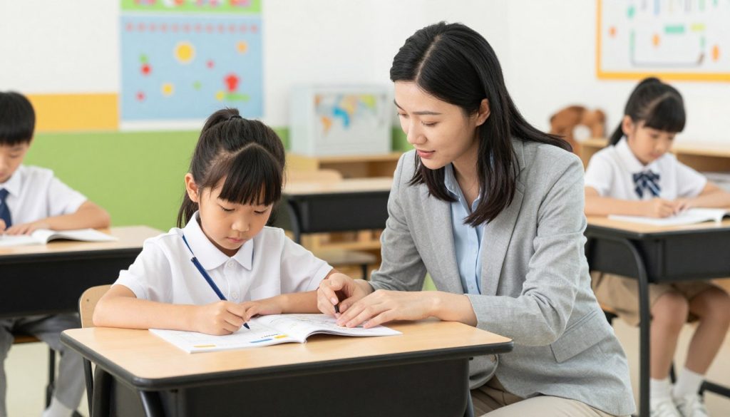 Teacher working with gifted and talented learners in a classroom setting