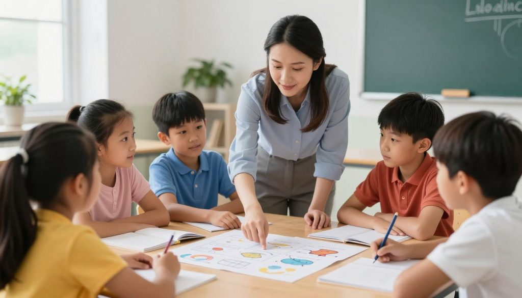 Teacher working with gifted students in a classroom setting